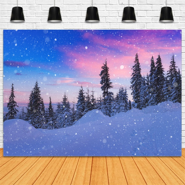 Winter Snow Backdrop Beautiful Sky Frosted Evergreens Backdrop BRP11-25