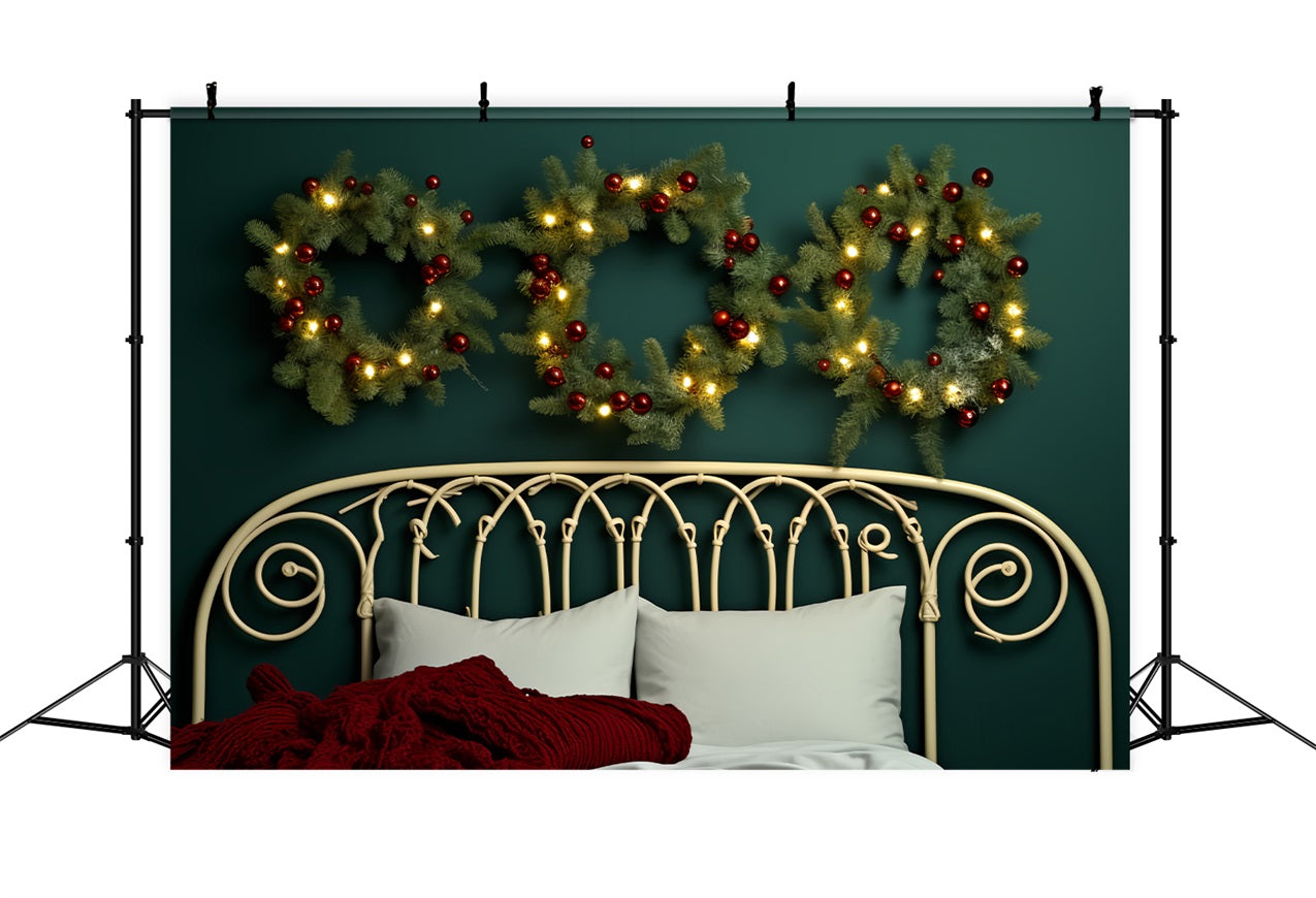 Christmas Headboard Photography Backdrop Minimalist Wreath Bedroom Backdrop BRP11-251