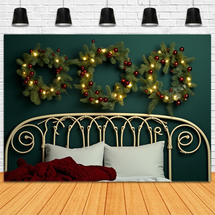 Christmas Headboard Photography Backdrop Minimalist Wreath Bedroom Backdrop BRP11-251