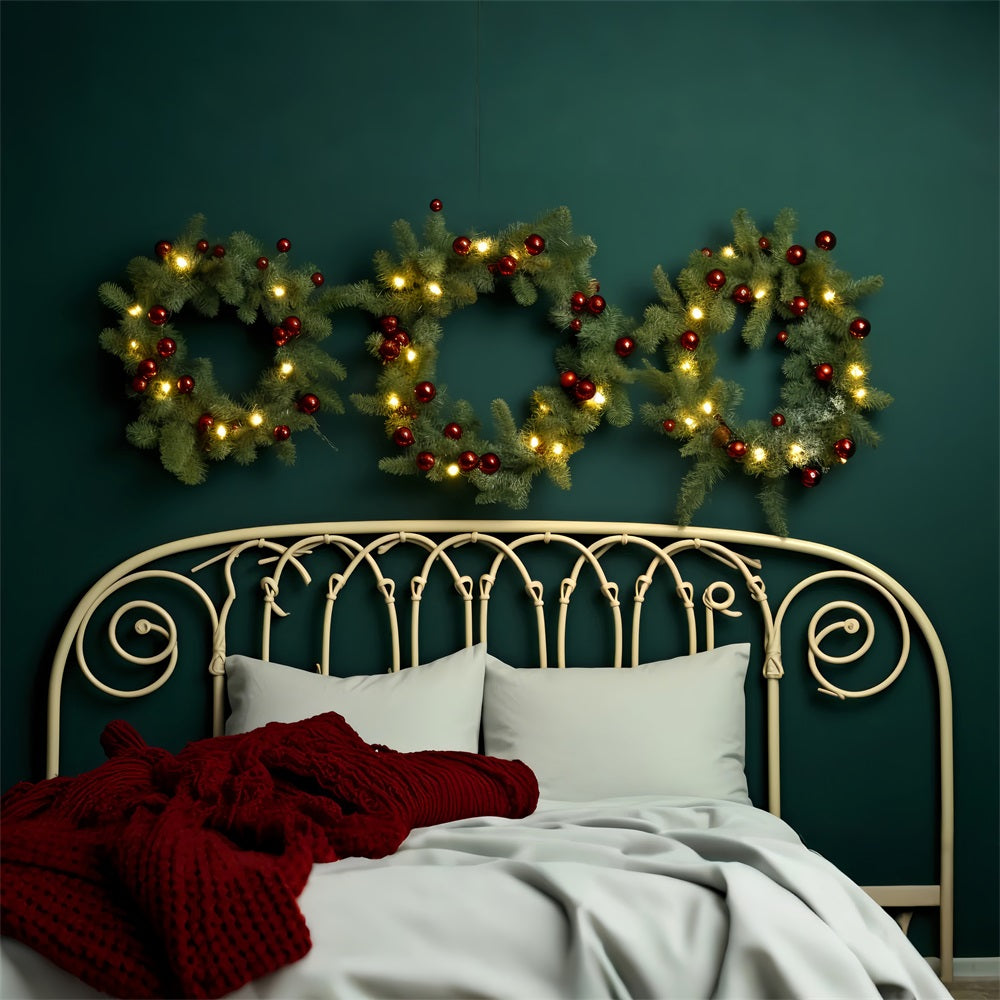 Christmas Headboard Photography Backdrop Minimalist Wreath Bedroom Backdrop BRP11-251