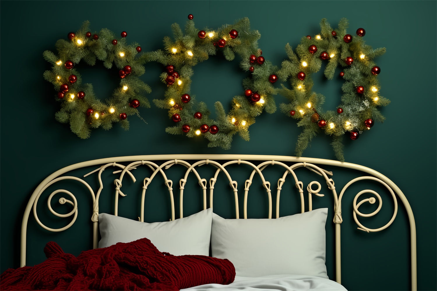 Christmas Headboard Photography Backdrop Minimalist Wreath Bedroom Backdrop BRP11-251