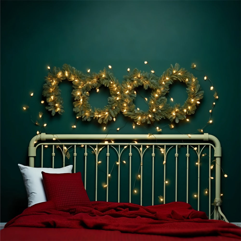 Christmas Bed Backdrop Glowing Light Wreath Scene Backdrop BRP11-252