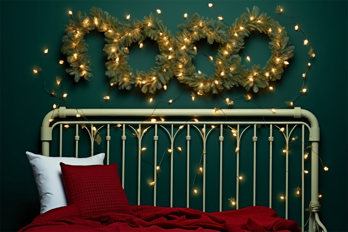 Christmas Bed Backdrop Glowing Light Wreath Scene Backdrop BRP11-252