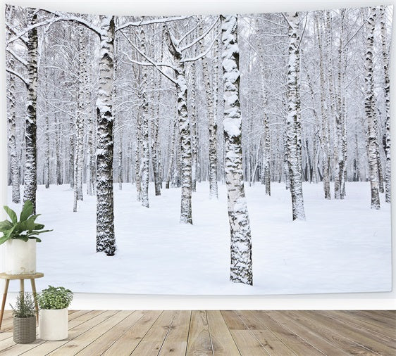 Winter Photo Backdrop Birch Trees Snowy Landscape Backdrop BRP11-26