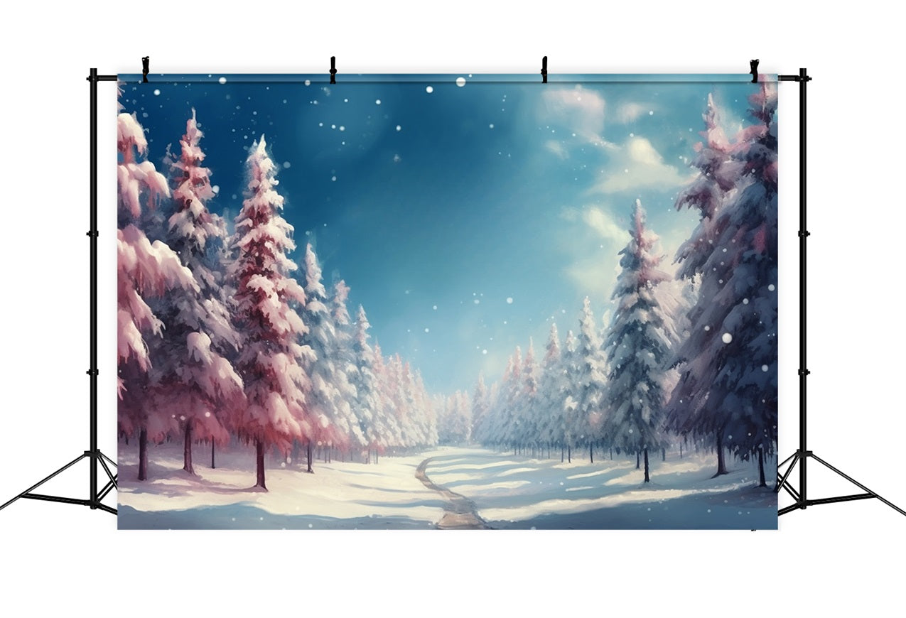 Winter Forest Backdrops Pink White Snowy Backdrop BRP11-264