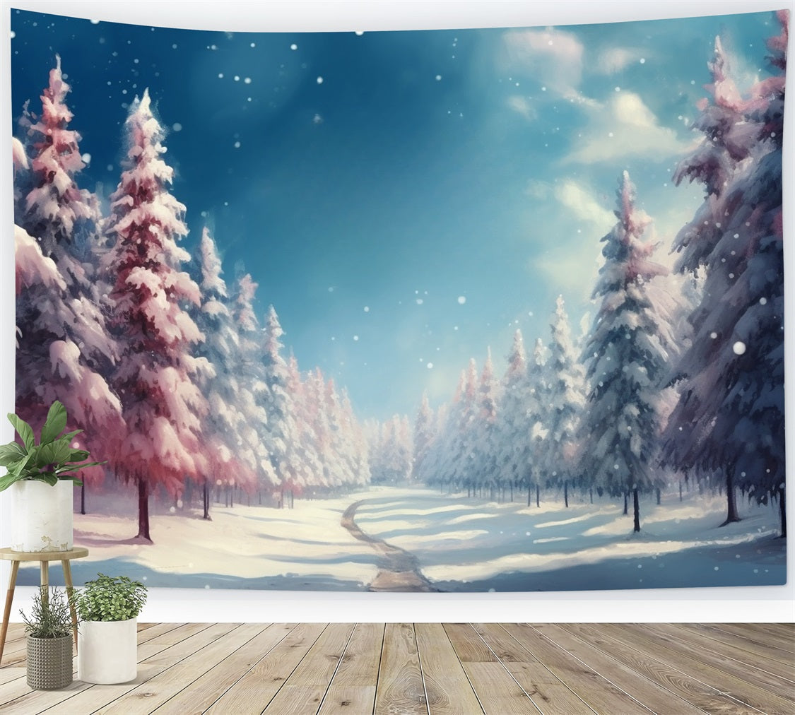 Winter Forest Backdrops Pink White Snowy Backdrop BRP11-264