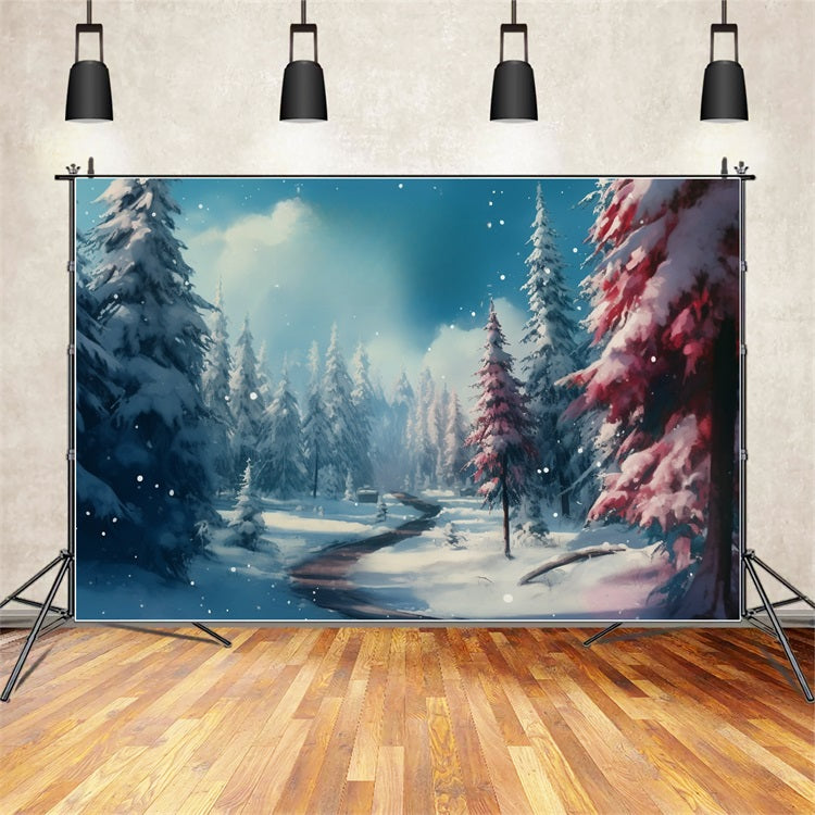 Winter Backdrop Snowy Forest Path Pink Trees Backdrop BRP11-265