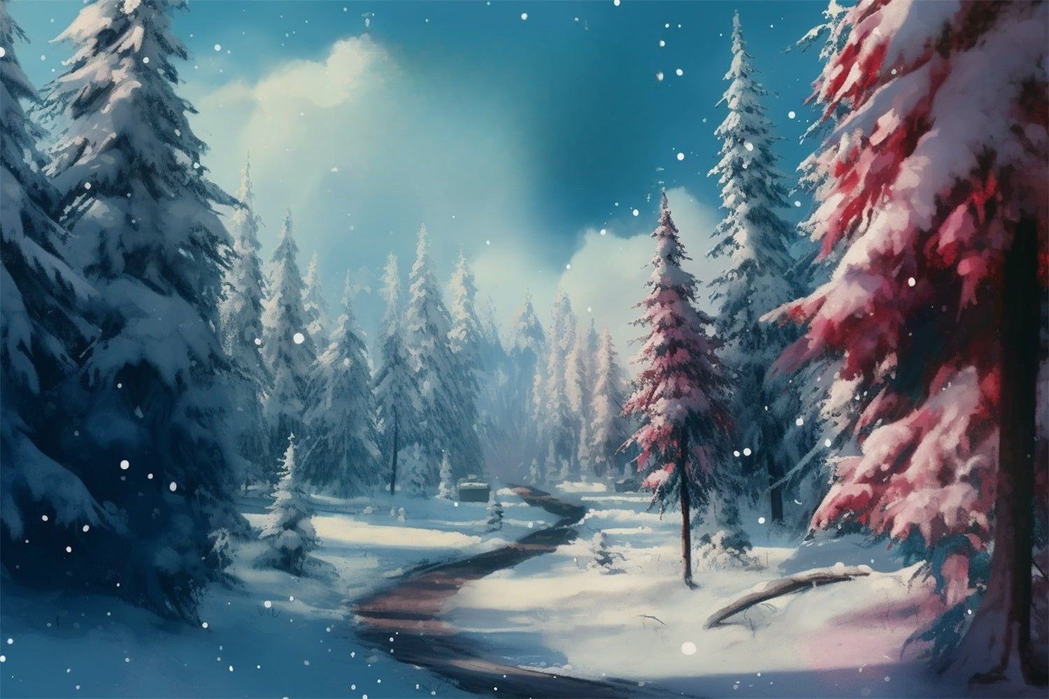 Winter Backdrop Snowy Forest Path Pink Trees Backdrop BRP11-265