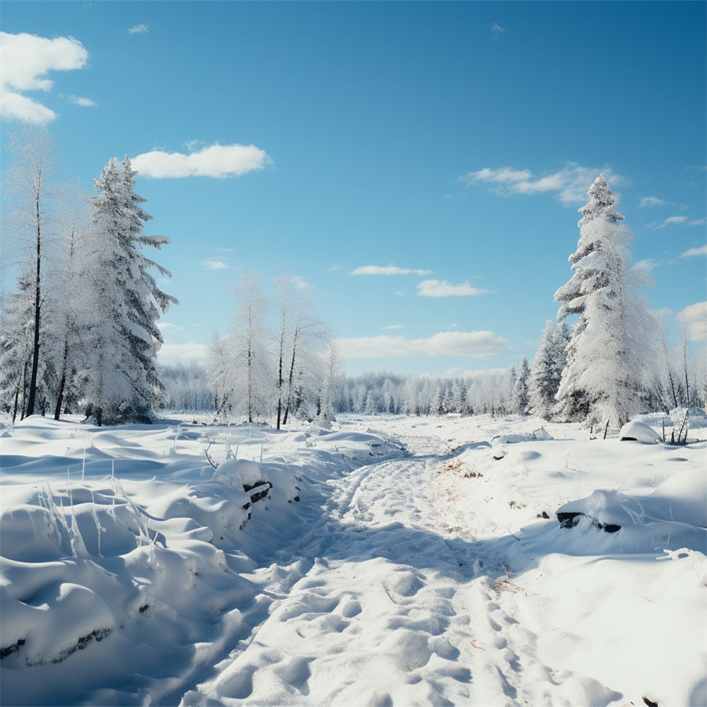 Winter Woods Backdrop Frosted Trees Blue Sky Backdrop BRP11-266