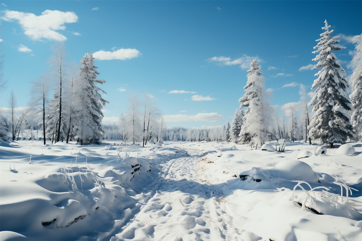 Winter Woods Backdrop Frosted Trees Blue Sky Backdrop BRP11-266