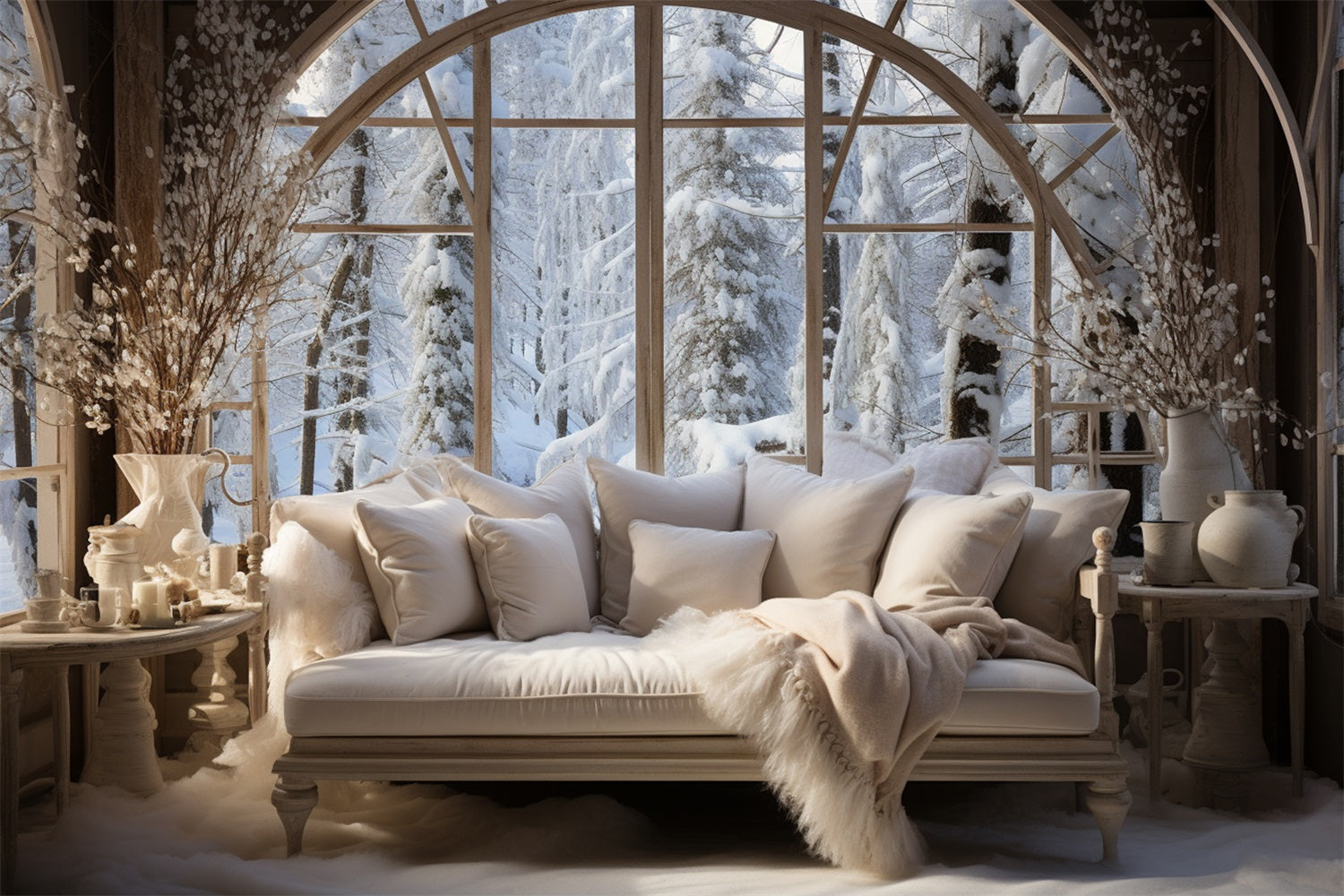 Winter Photography Backdrops Nordic Style Arched Window Backdrop BRP11-269