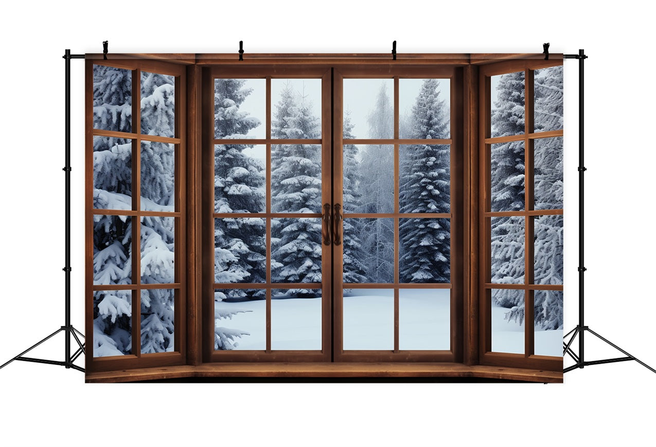 Winter Scene Backdrops Forest Wooden Window Backdrop BRP11-272