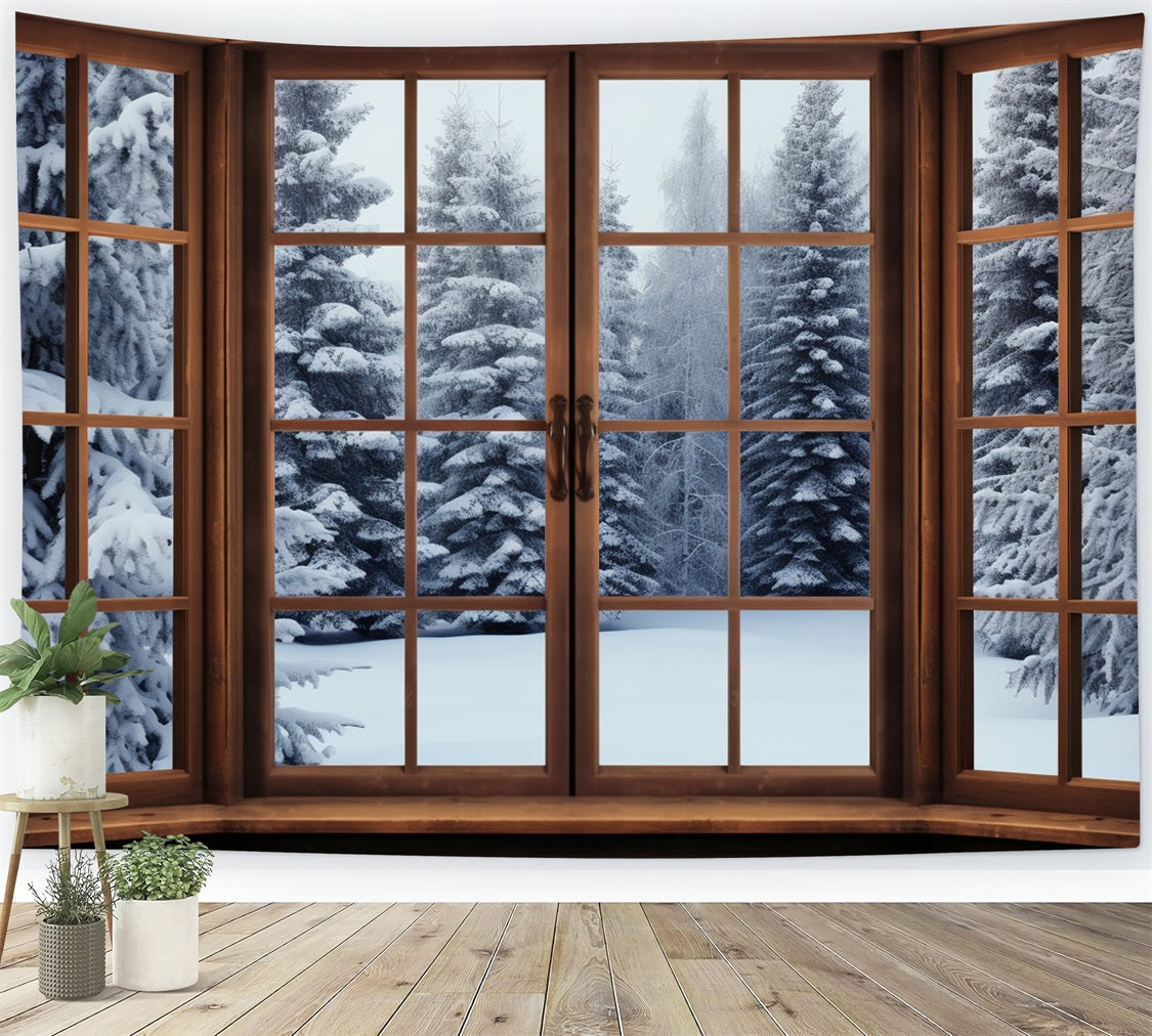 Winter Scene Backdrops Forest Wooden Window Backdrop BRP11-272