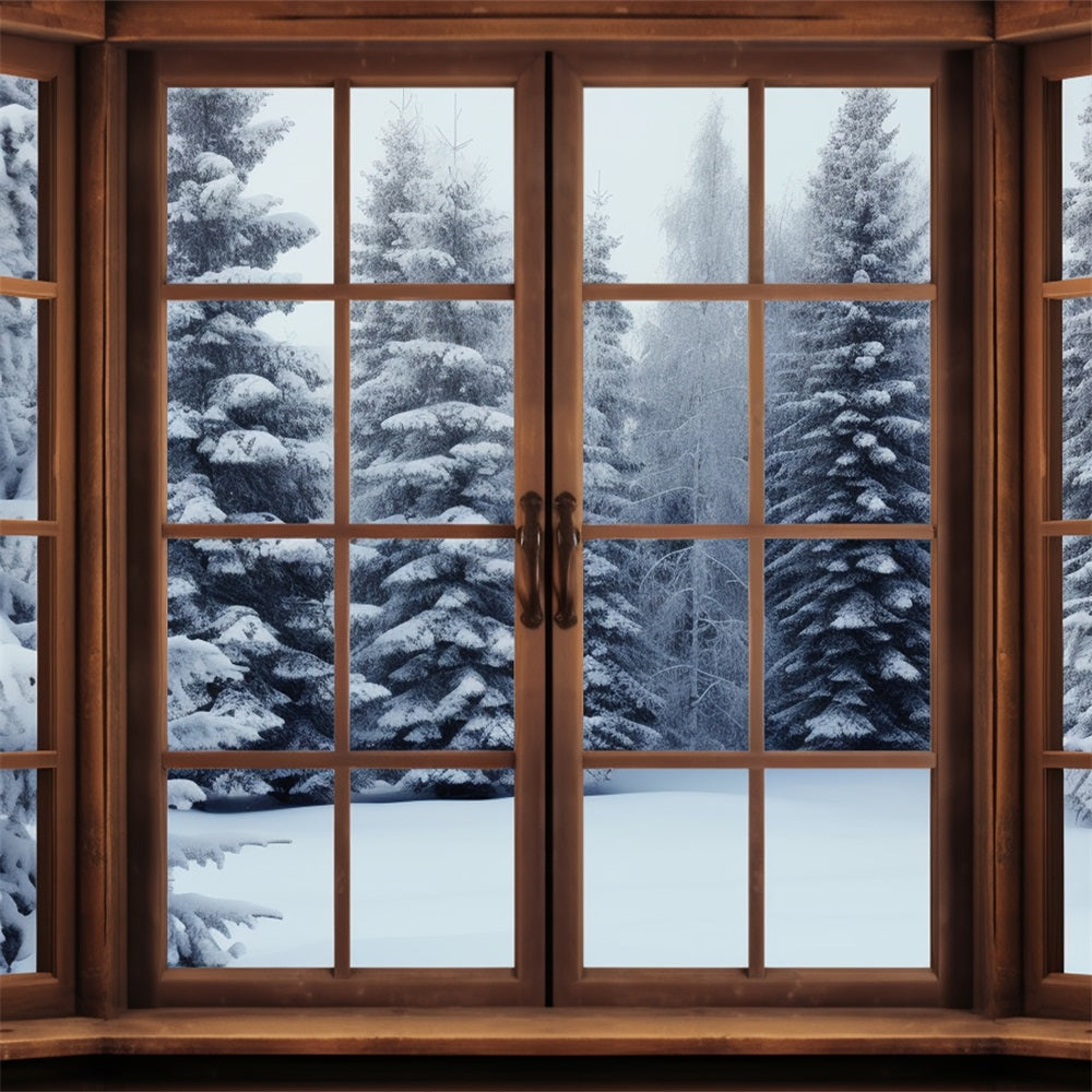 Winter Scene Backdrops Forest Wooden Window Backdrop BRP11-272