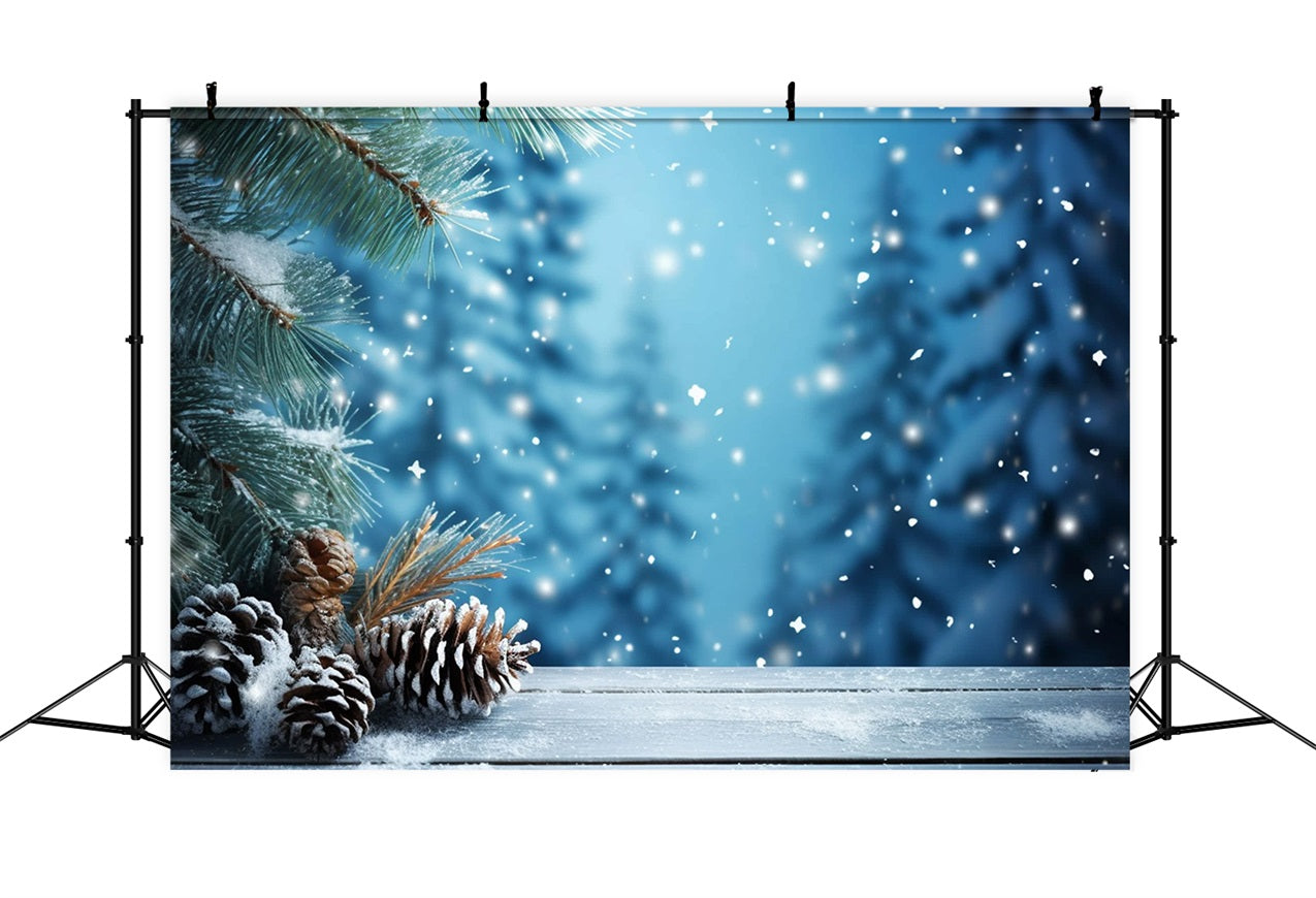 Winter Backdrop Photography Snowy Pinecones Branches Backdrop BRP11-275