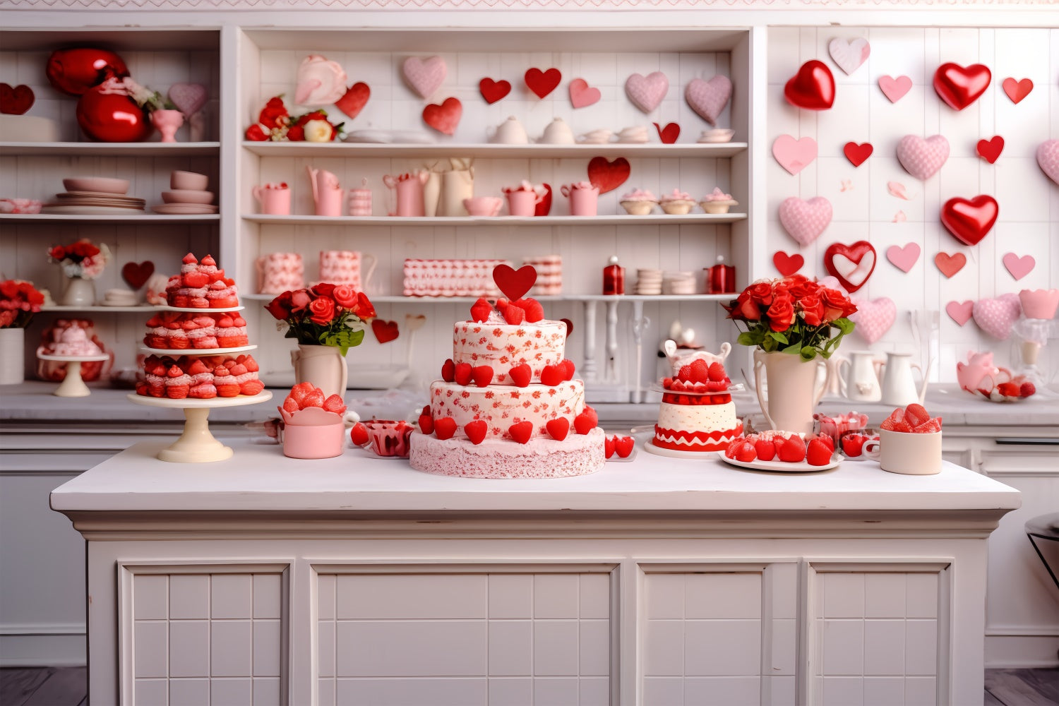 Valentine Backdrop Rose Cake-Laden Kitchen Scene Backdrop BRP11-277