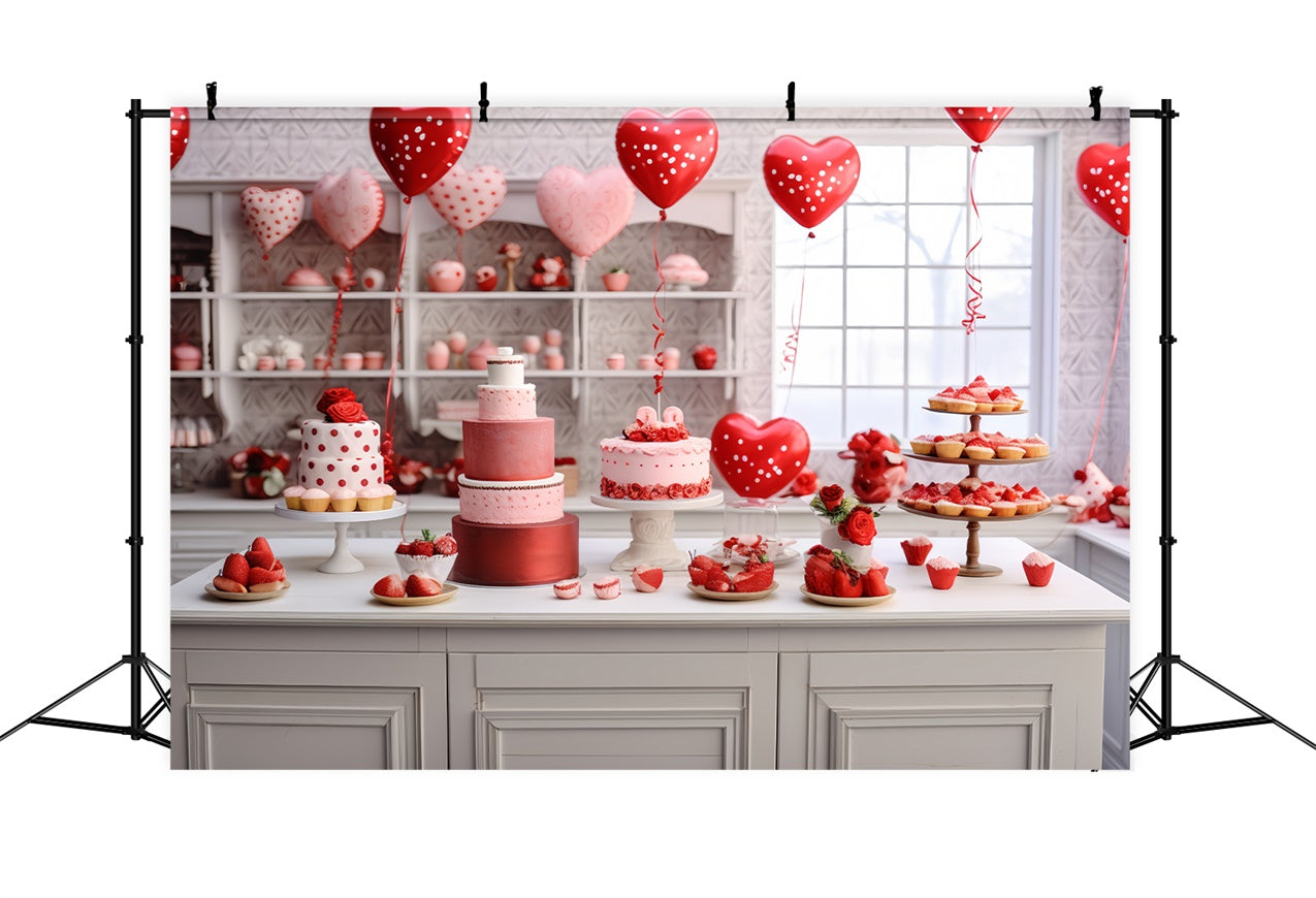 Valentine Backdrop Ideas Romantic Cake Balloons Display Backdrop BRP11-278