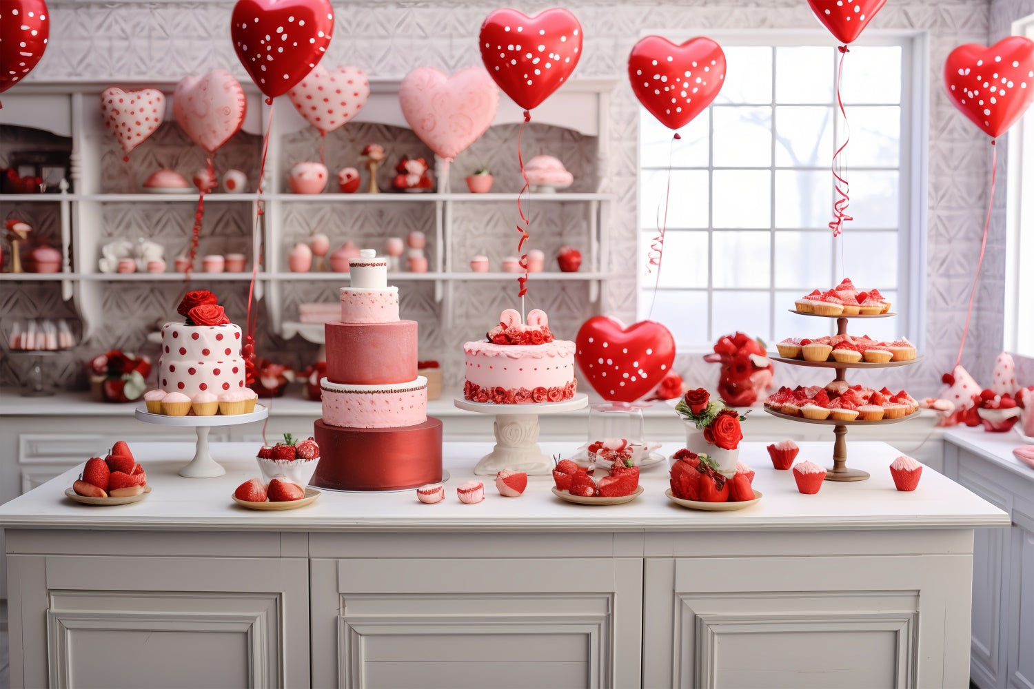 Valentine Backdrop Ideas Romantic Cake Balloons Display Backdrop BRP11-278