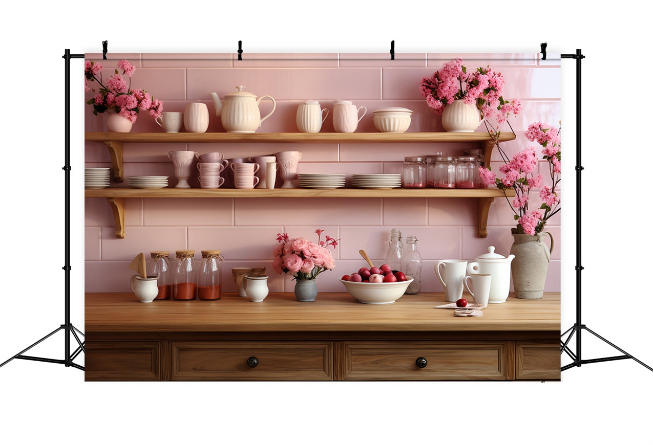 Valentine Photography Backdrop Pink Shelves Kitchen Display Backdrop BRP11-279