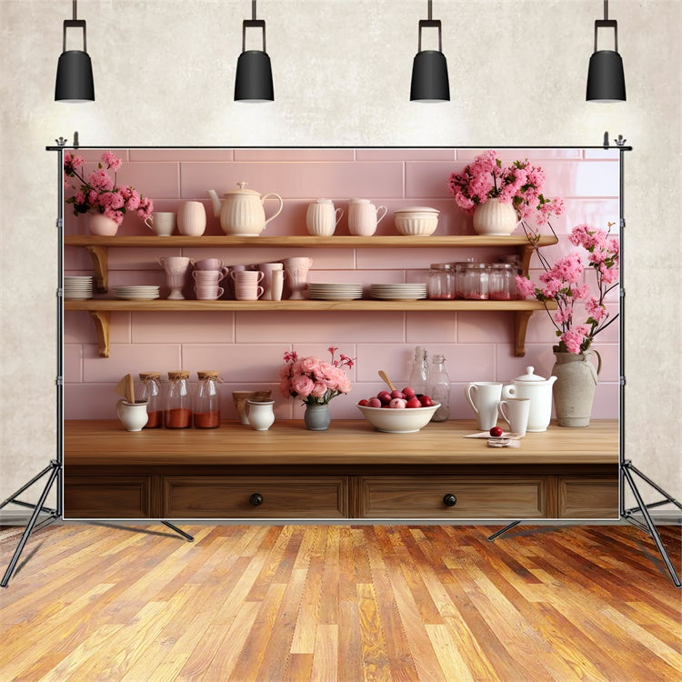 Valentine Photography Backdrop Pink Shelves Kitchen Display Backdrop BRP11-279