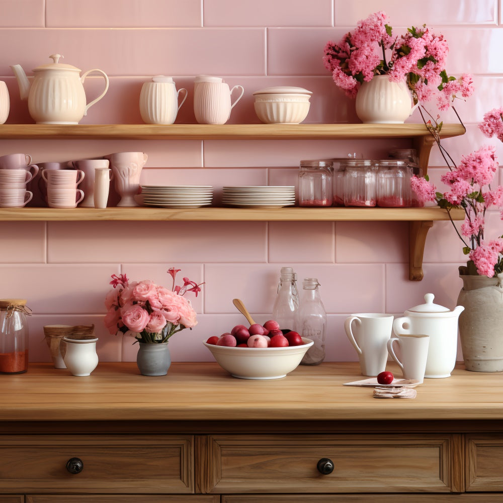 Valentine Photography Backdrop Pink Shelves Kitchen Display Backdrop BRP11-279