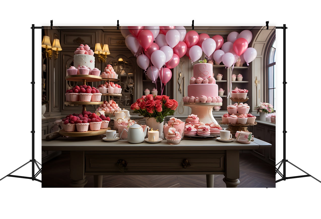 Valentine Theme Backdrop Elegant Dessert Display Balloons Backdrop BRP11-280