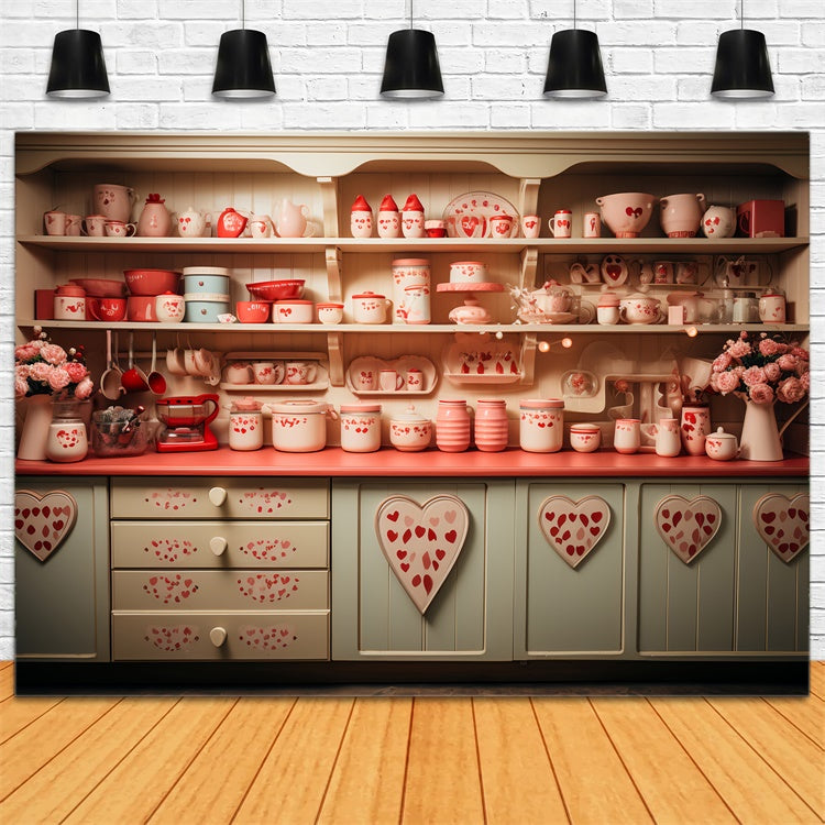 Valentine's Day Photography Backdrop Heart Kitchen Scene Backdrop BRP11-281