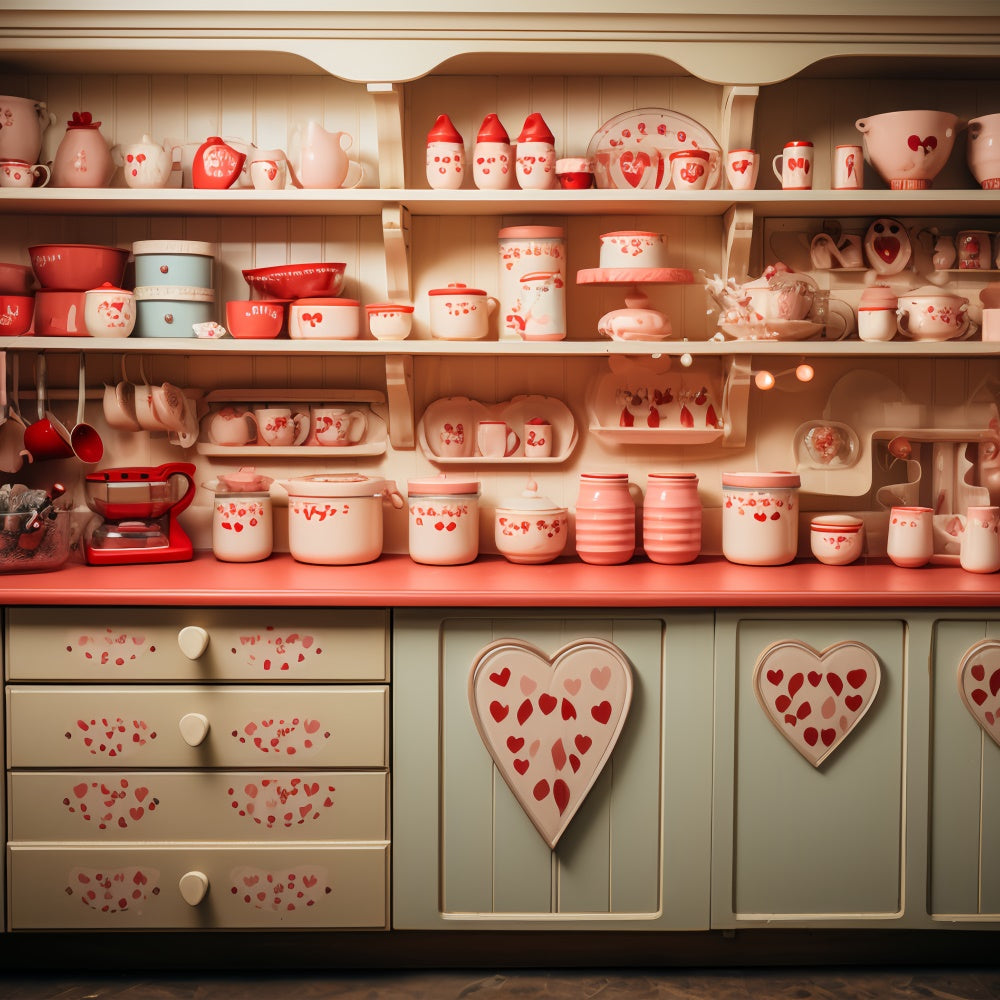 Valentine's Day Photography Backdrop Heart Kitchen Scene Backdrop BRP11-281