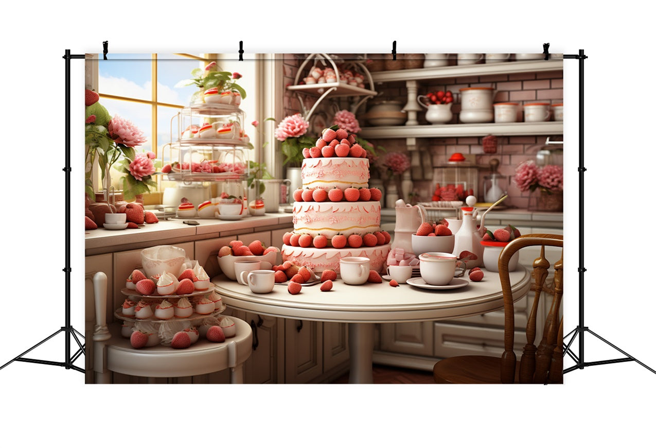 Valentine Backdrop Photography Strawberry-Laden Dessert Table Backdrop BRP11-283