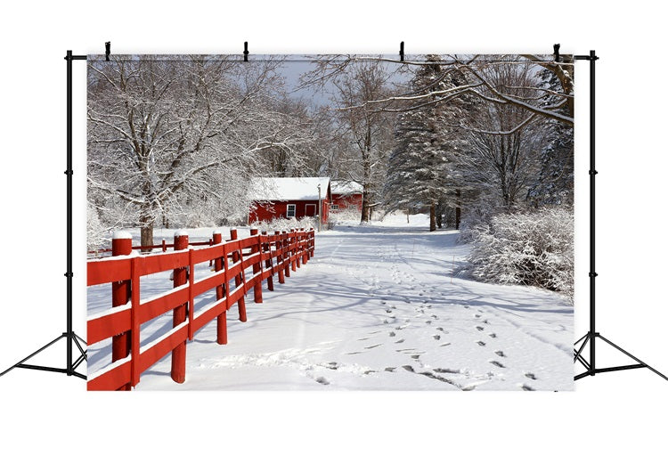 Winter Backdrops Rustic Red Barn Wonderland Backdrop BRP11-29