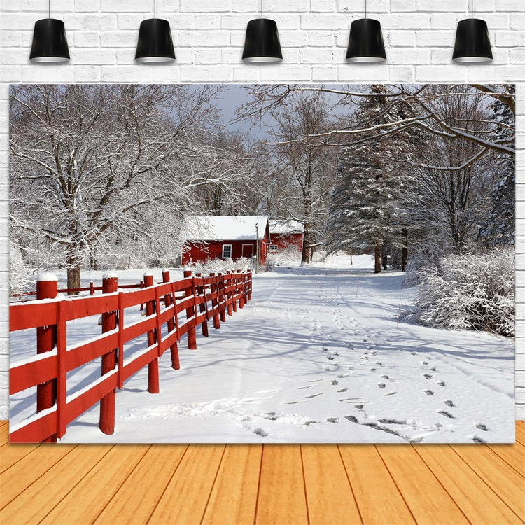 Winter Backdrops Rustic Red Barn Wonderland Backdrop BRP11-29