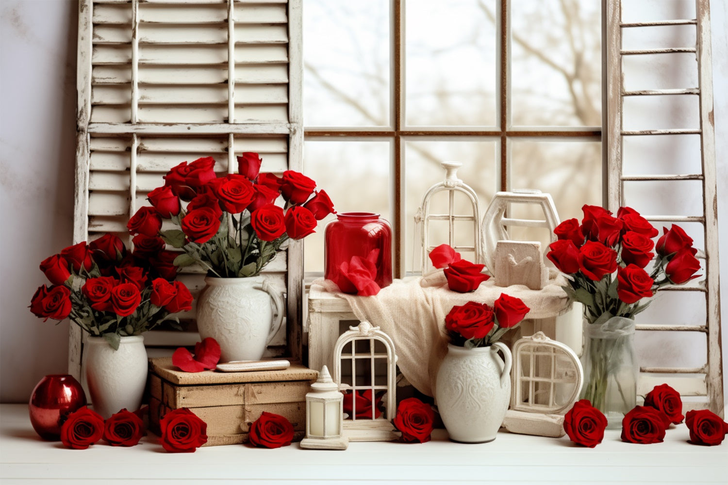 Backdrops For Valentine Pictures Romantic Roses Window Backdrop BRP11-290