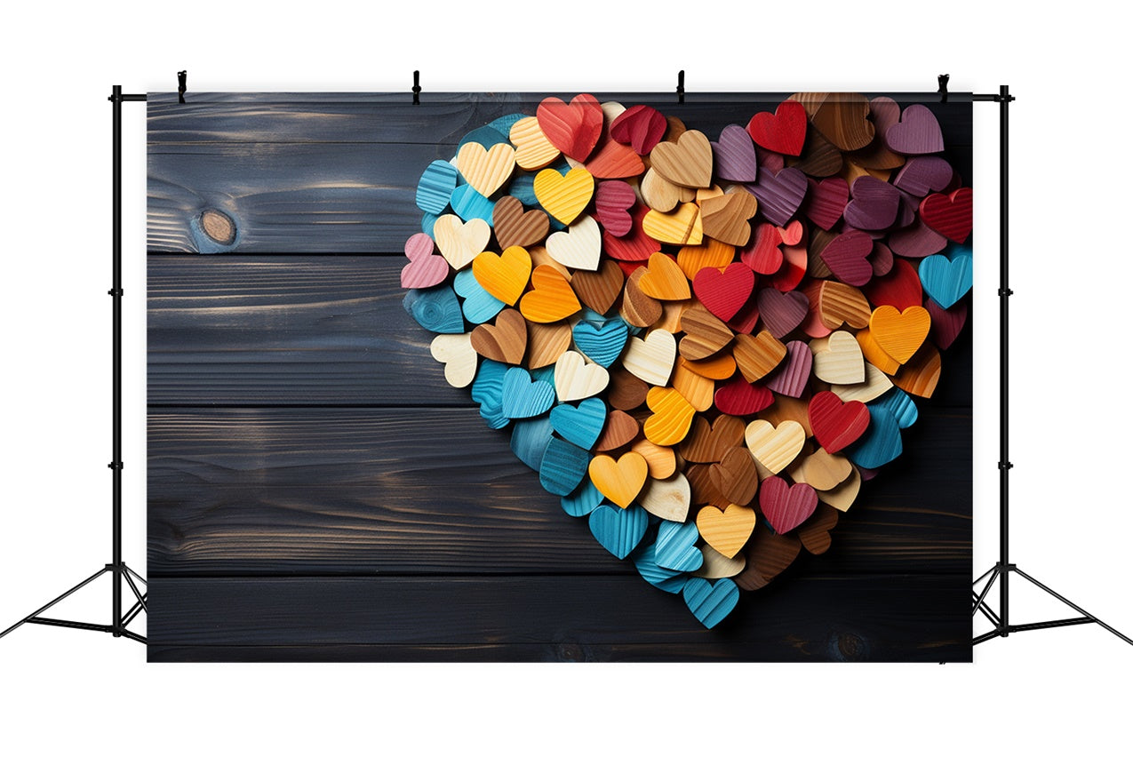 Valentines Party Backdrop Rainbow Hearts Wood Theme Backdrop BRP11-293