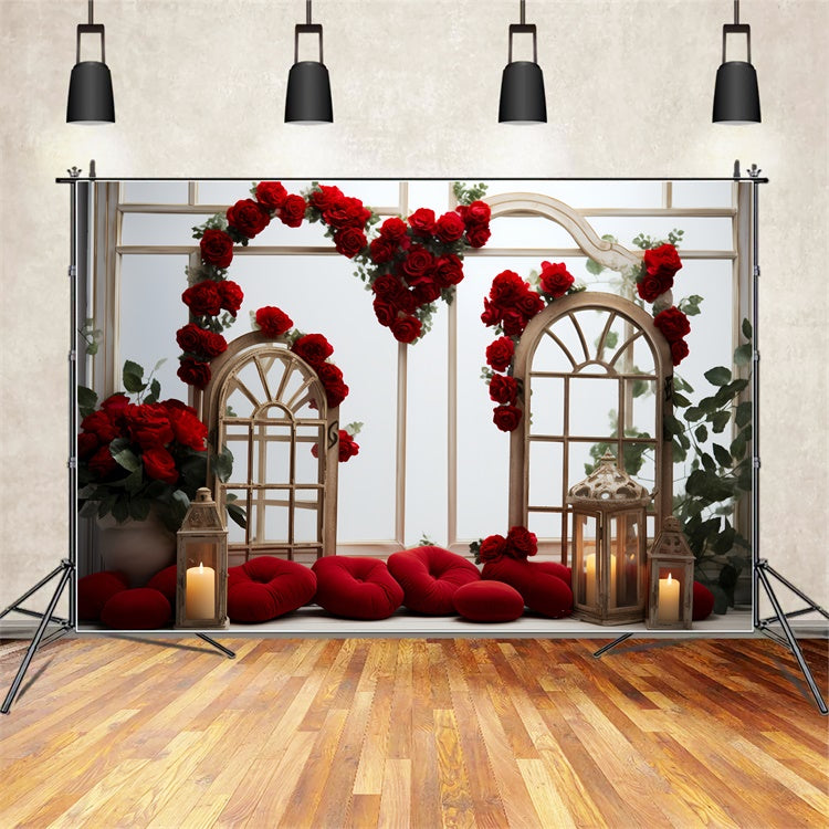 Valentines Backdrop Decor Wooden Frames Red Roses Backdrop BRP11-295