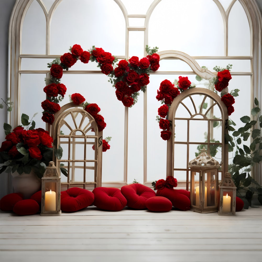 Valentines Backdrop Decor Wooden Frames Red Roses Backdrop BRP11-295