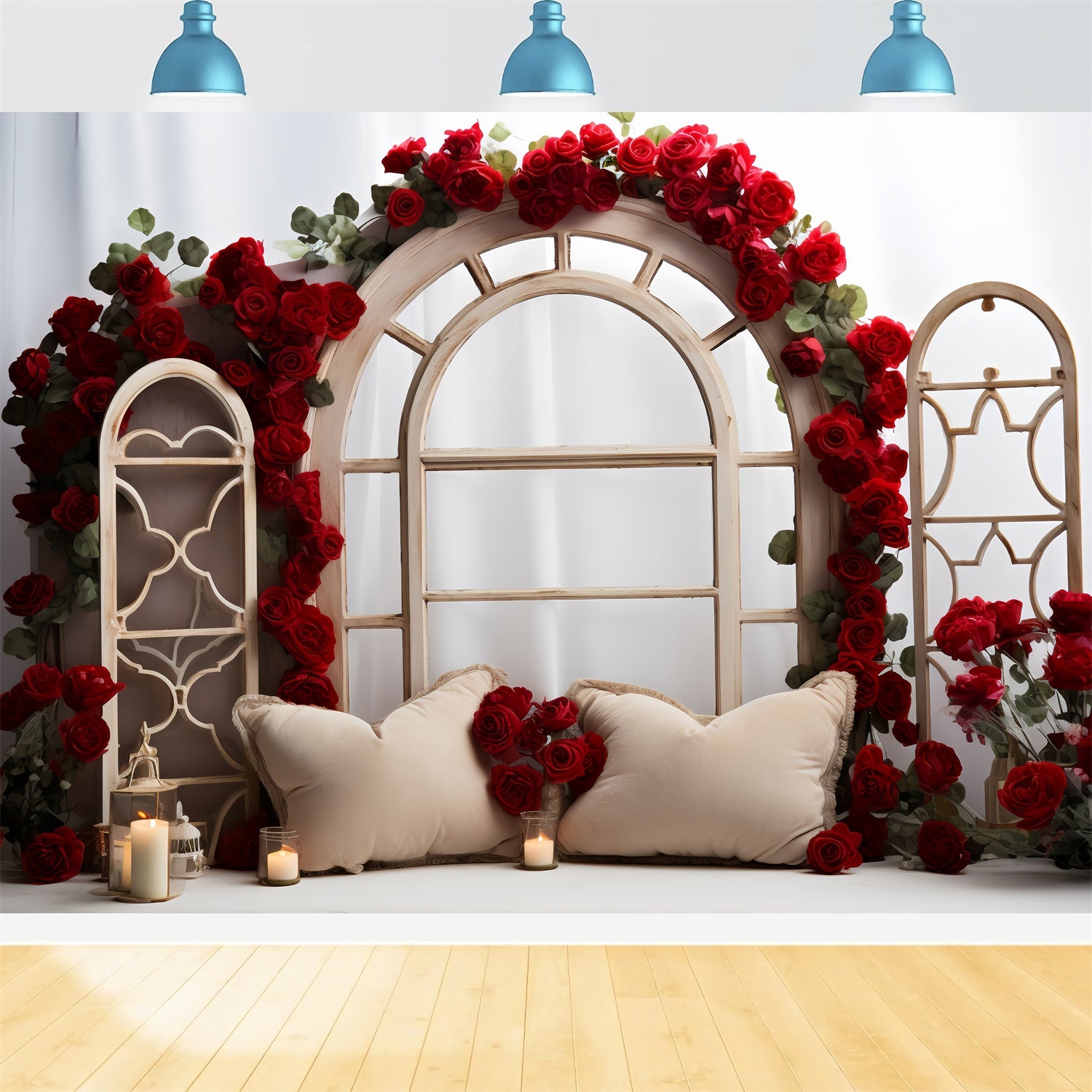 Valentines Day Picture Backdrop Arch Window Roses Backdrop BRP11-296