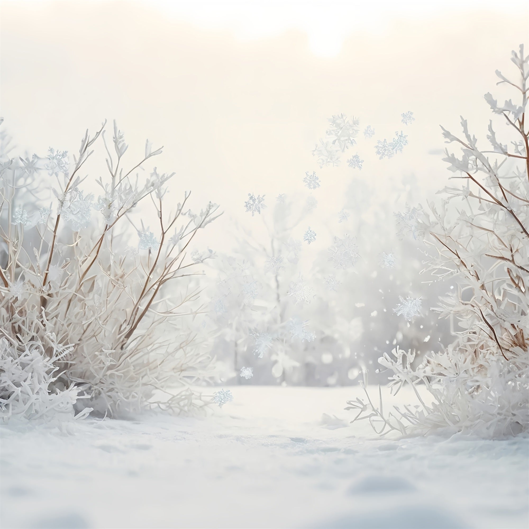 Winter Scene Backdrop Snowy Meadow Branches Backdrop BRP11-30