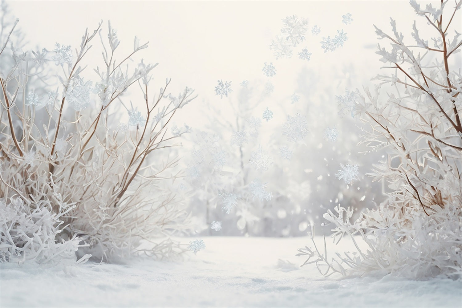 Winter Scene Backdrop Snowy Meadow Branches Backdrop BRP11-30