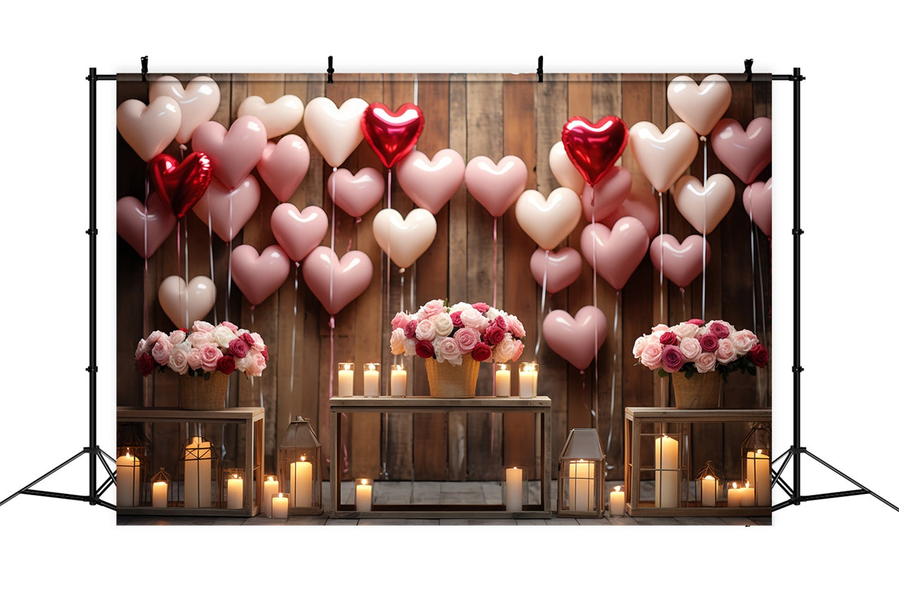 Backdrop Valentines Wooden Wall Roses Candles Backdrop BRP11-300