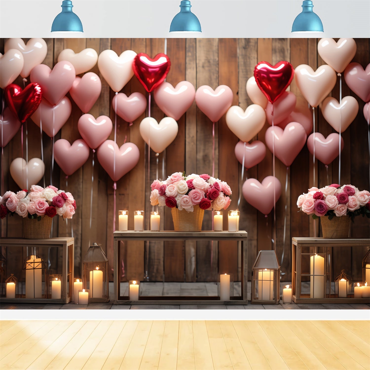 Backdrop Valentines Wooden Wall Roses Candles Backdrop BRP11-300