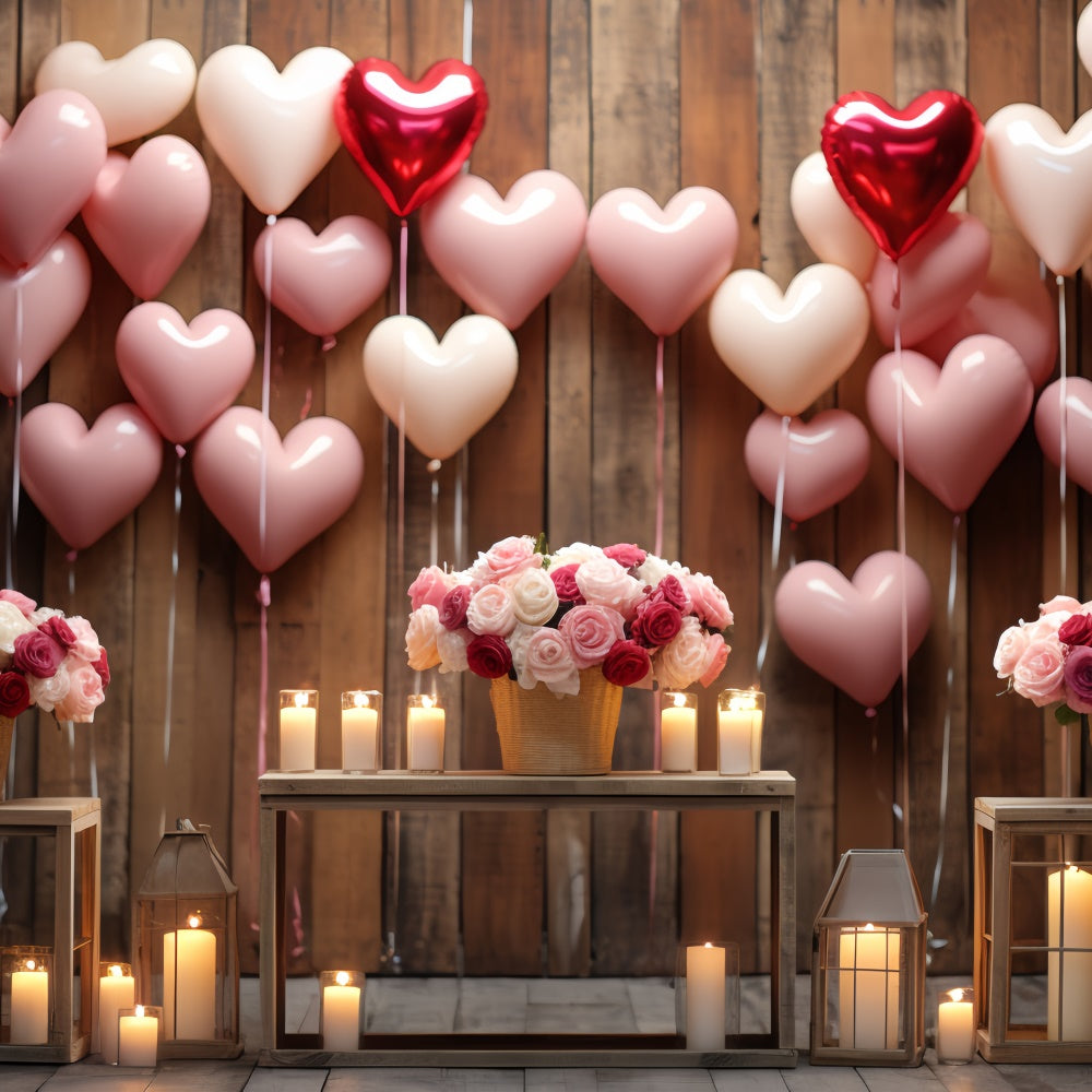 Backdrop Valentines Wooden Wall Roses Candles Backdrop BRP11-300