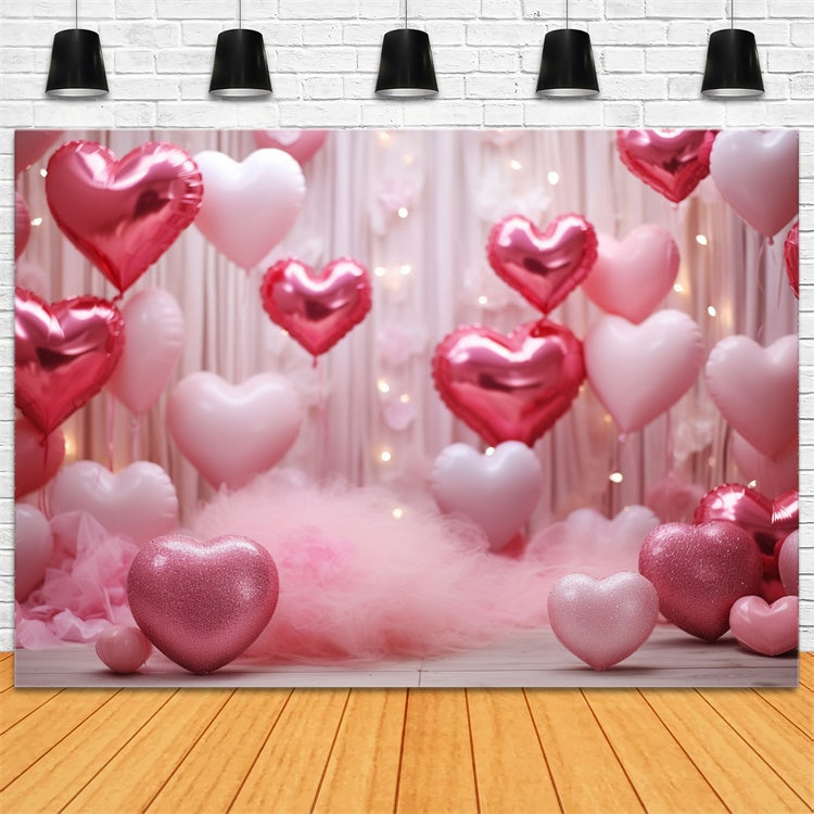 Backdrop For Valentines Glitter Hearts Balloons Backdrop BRP11-301