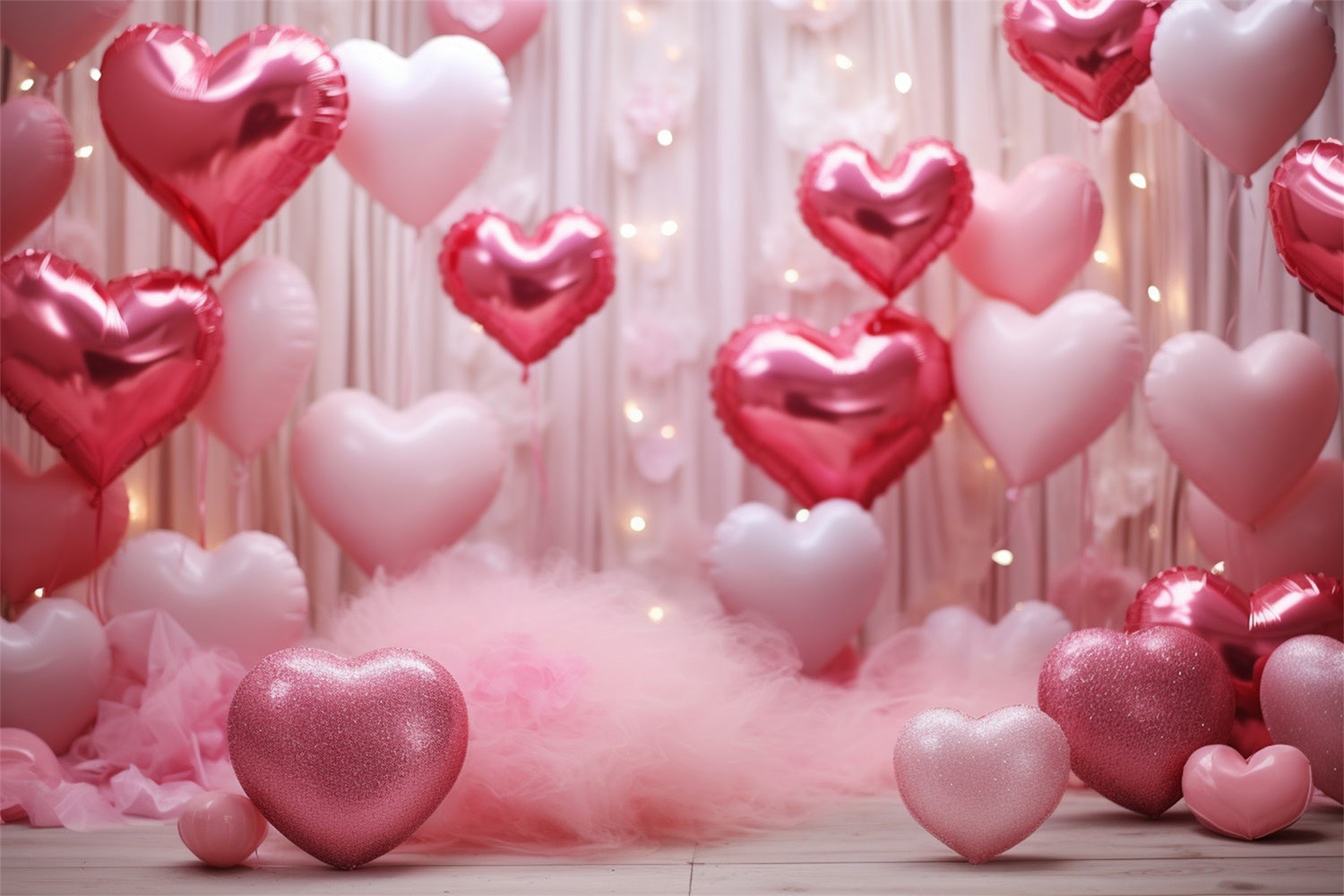 Backdrop For Valentines Glitter Hearts Balloons Backdrop BRP11-301