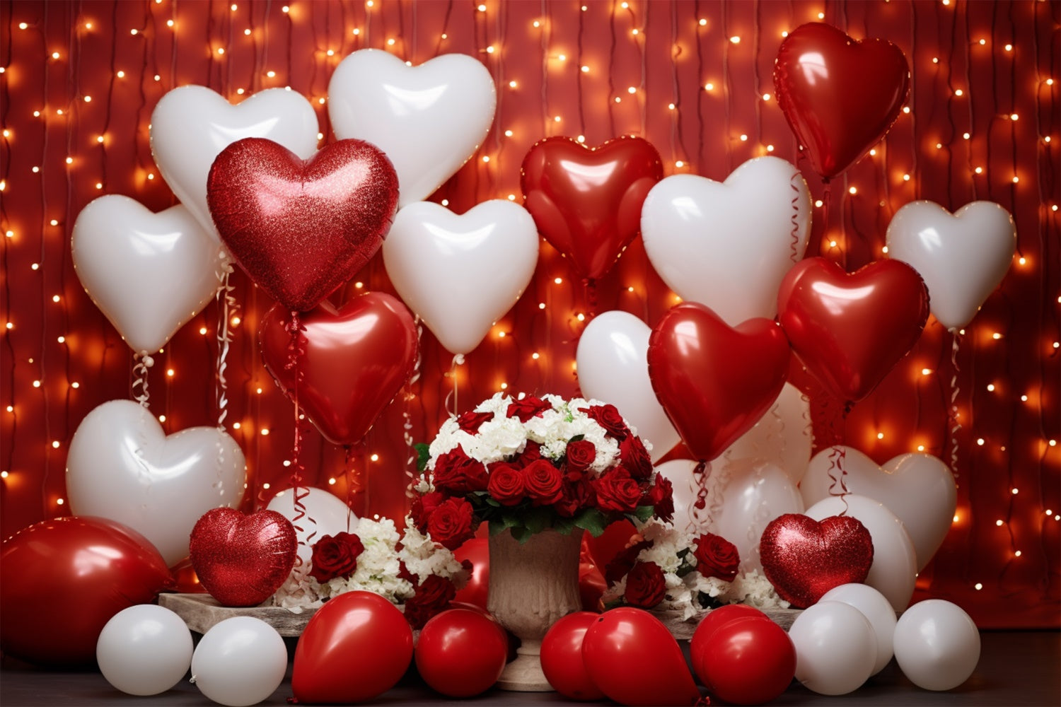 Valentines Day Backdrop Ideas Heart Balloons Rose Backdrop BRP11-302