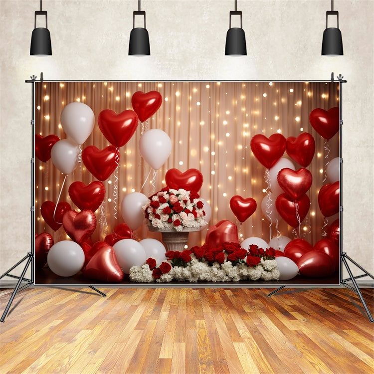 Valentine's Day Photo Backdrop Heart Balloons Floral Backdrop BRP11-303