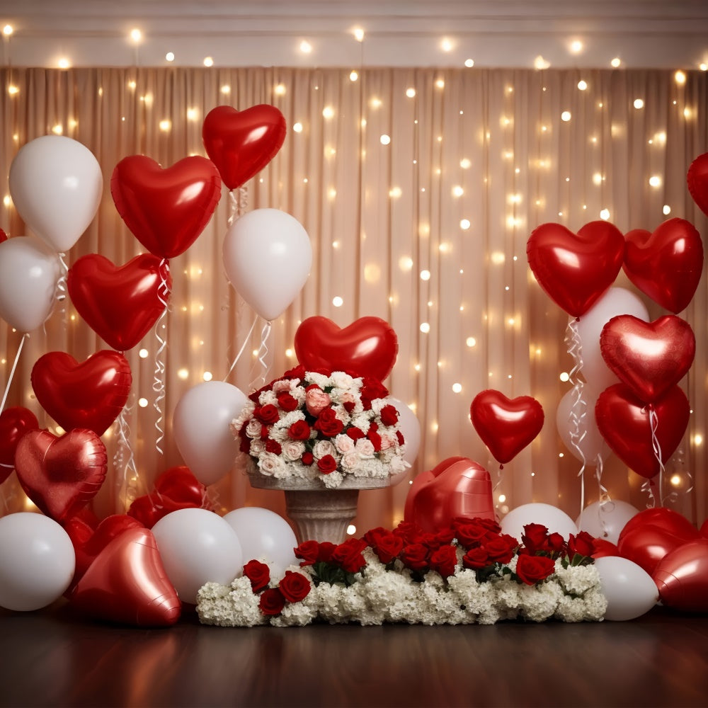 Valentine's Day Photo Backdrop Heart Balloons Floral Backdrop BRP11-303