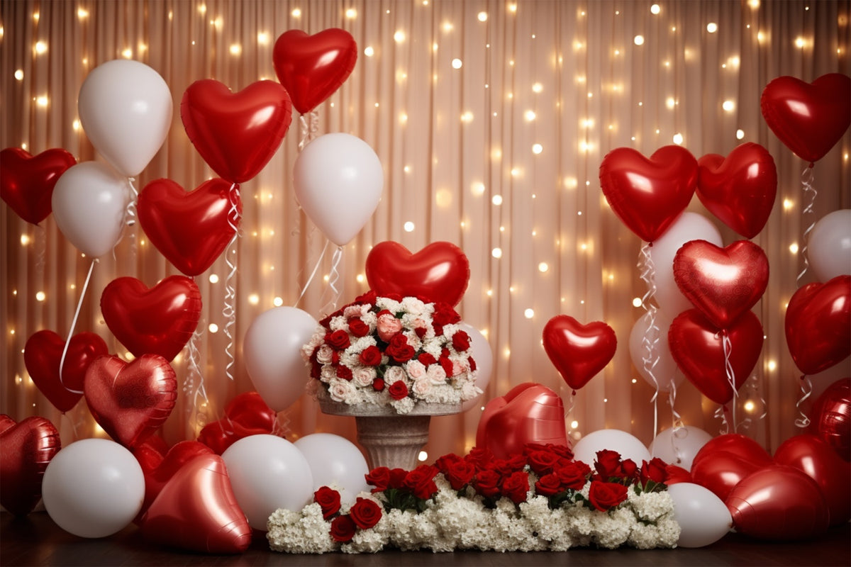 Valentine's Day Photo Backdrop Heart Balloons Floral Backdrop BRP11-303