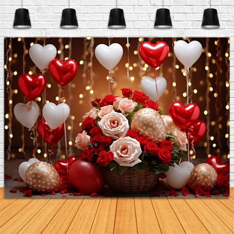 Valentine Backdrops Roses Floating Heart Balloons Backdrop BRP11-305