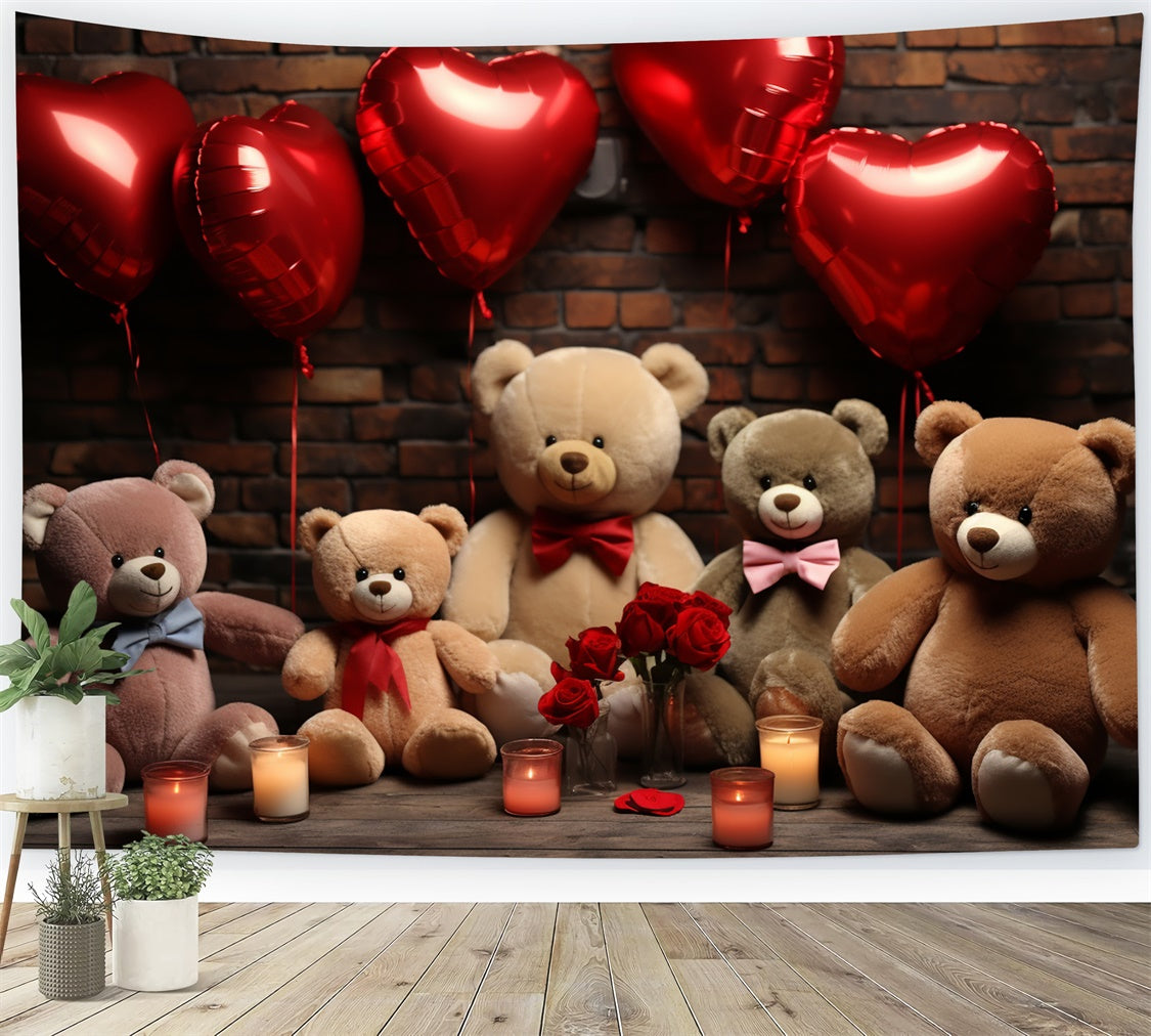 Valentine's Backdrops Balloons Plush Teddy Bears Backdrop BRP11-306