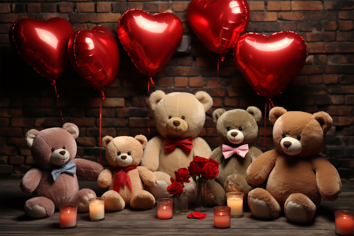 Valentine's Backdrops Balloons Plush Teddy Bears Backdrop BRP11-306